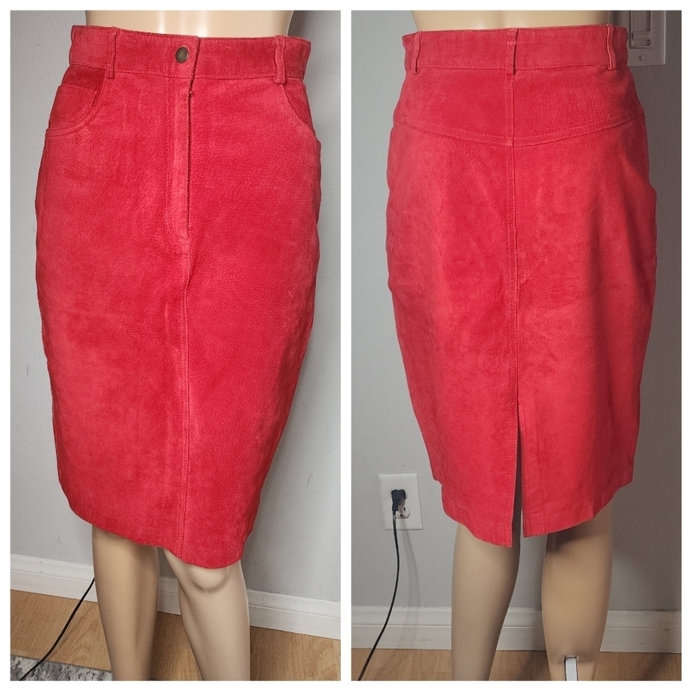 Genuine‎ Leather Red Suede Skirt Vintage Size 6 Runs Small Evan Davies XS